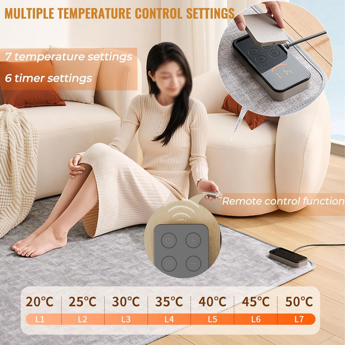 Electric Heating mat, Adjustable Temperature Heated Floor mat,Anti Slip Electric Heating Yoga mat,Heated Rug Foot Warmer for Yoga Heating Pad,200×150cm