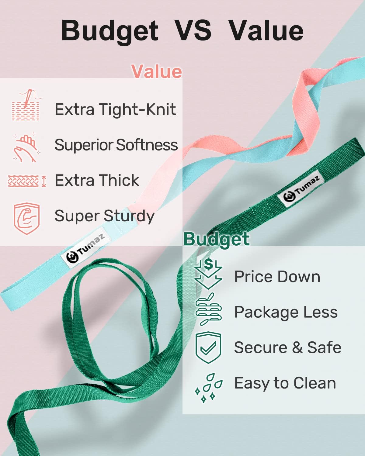 Stretching Strap, 10-Loop Non-Elastic Yoga Strap