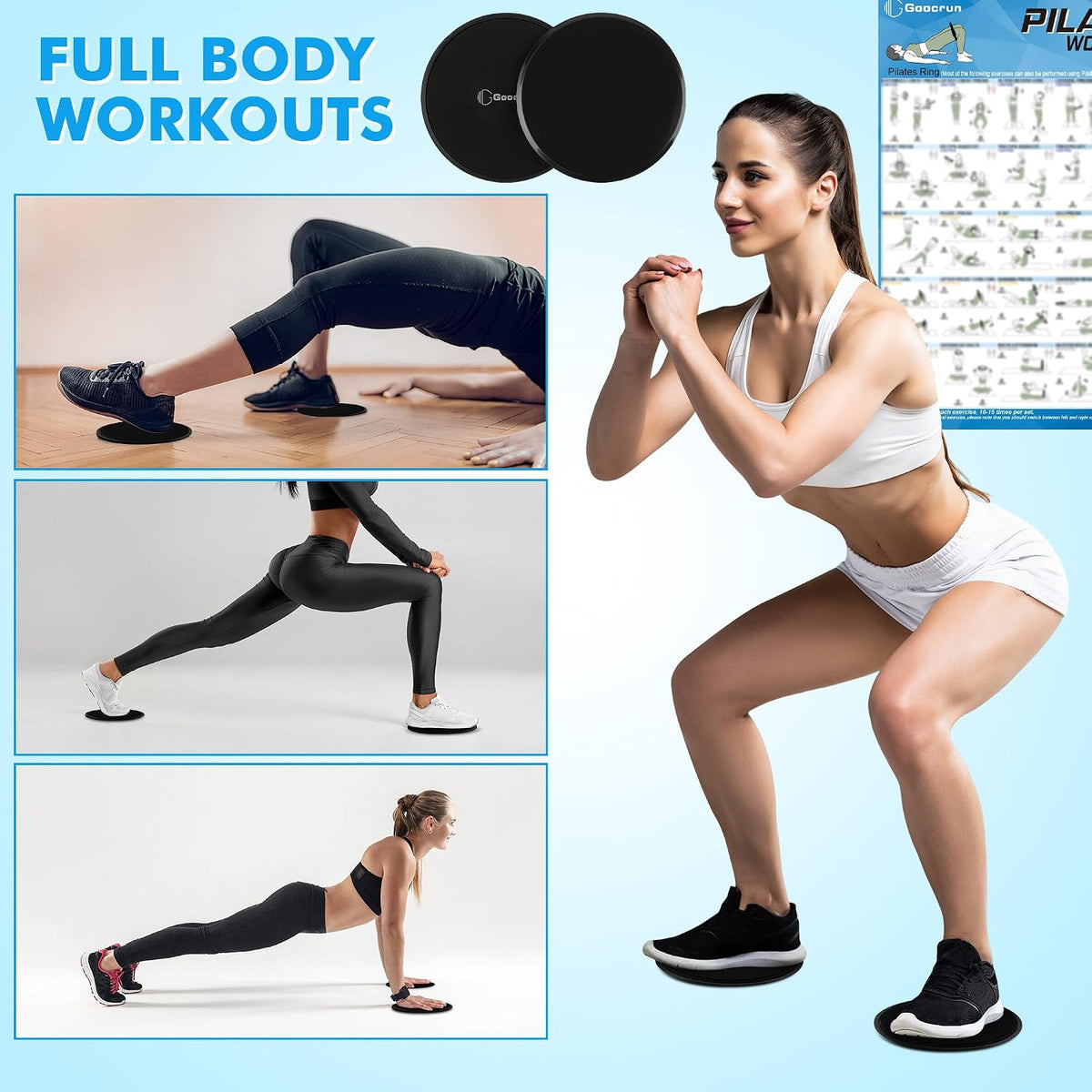 Pilates Ring Set Exercise Equipment, with Exercise Resistance Bands Set, Pilates Ball, Sliding Disks. Portable Home Gym - with Fitness Guide Poster