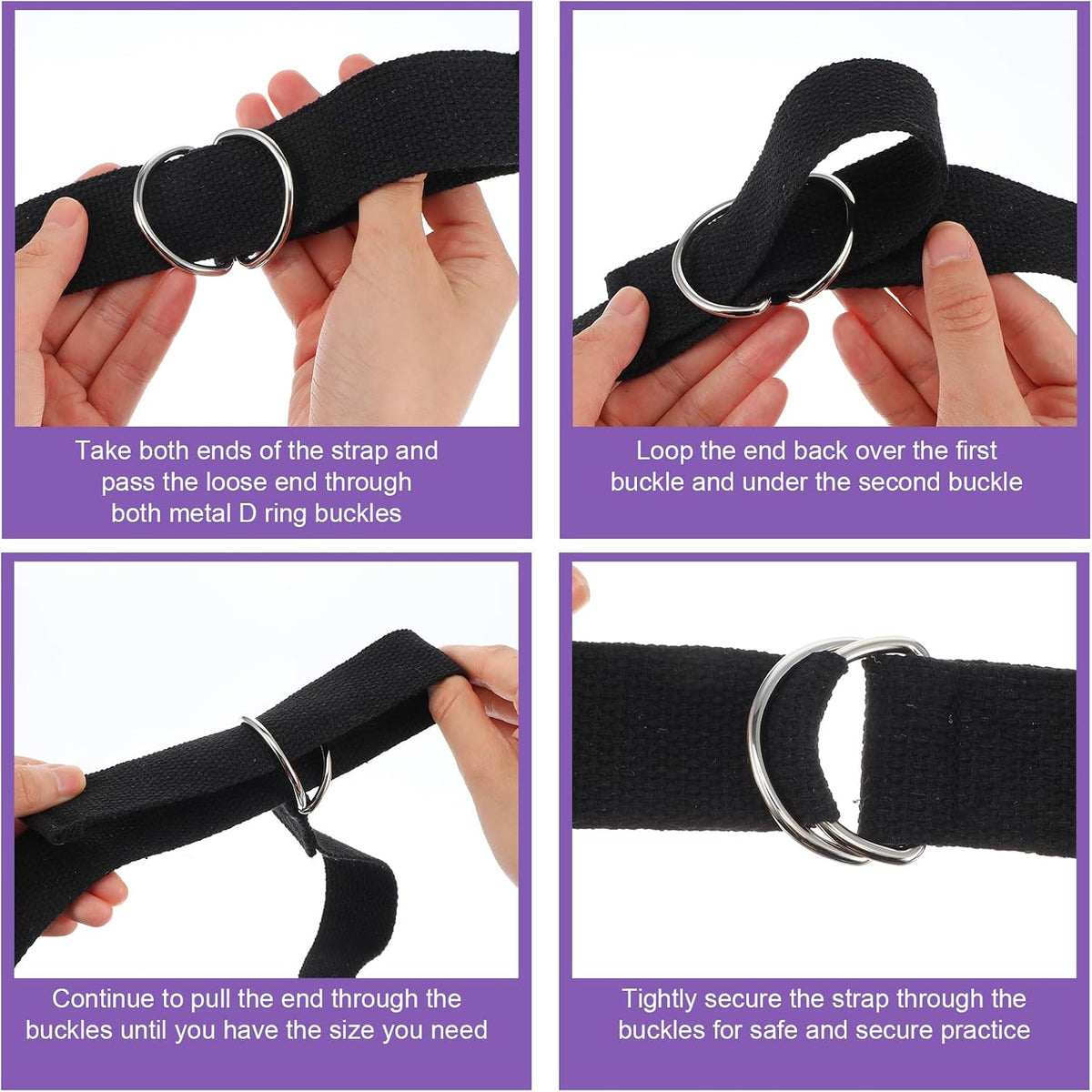 20 Pcs Yoga Mat Strap & Yoga Straps for Stretching, 6ft Adjustable Exercise Stretch Band with Metal D Ring Buckle for Pilates, Fitness, Gym Workout, Dance, Physical Therapy (Black)