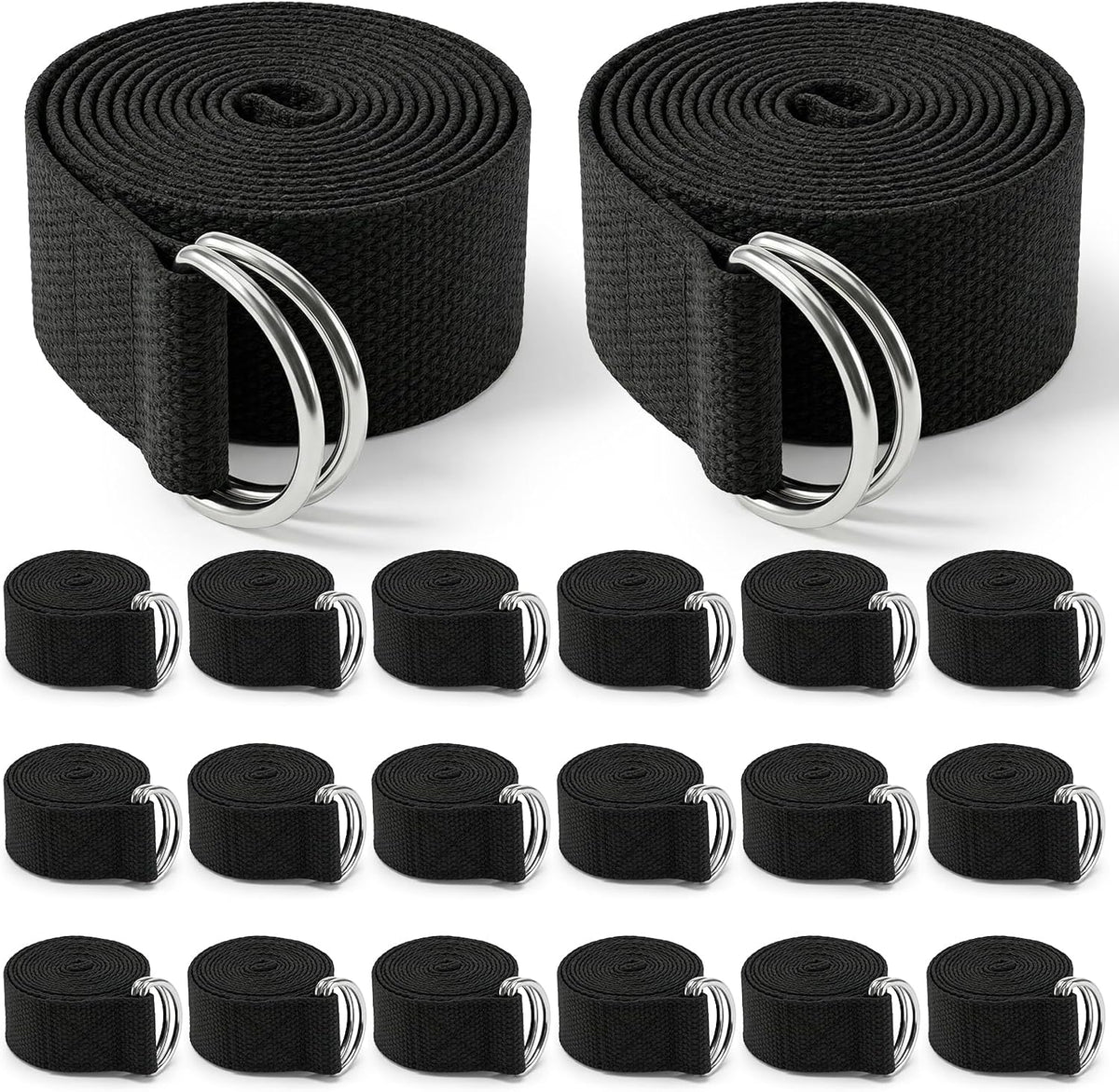 20 Pcs Yoga Mat Strap & Yoga Straps for Stretching, 6ft Adjustable Exercise Stretch Band with Metal D Ring Buckle for Pilates, Fitness, Gym Workout, Dance, Physical Therapy (Black)