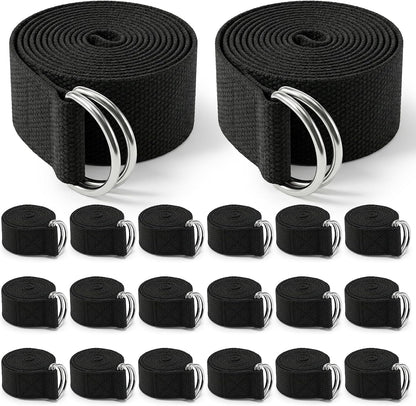 20 Pcs Yoga Mat Strap & Yoga Straps for Stretching, 6ft Adjustable Exercise Stretch Band with Metal D Ring Buckle for Pilates, Fitness, Gym Workout, Dance, Physical Therapy (Black)