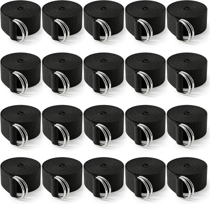 20 Pcs Yoga Mat Strap & Yoga Straps for Stretching, 6ft Adjustable Exercise Stretch Band with Metal D Ring Buckle for Pilates, Fitness, Gym Workout, Dance, Physical Therapy (Black)