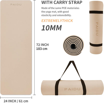 POE Yoga Mat （10mm）Extra Thick Fitness Mat 72"x24" with Carry Strap