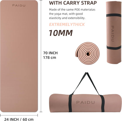 POE Yoga Mat （10mm）Extra Thick Fitness Mat 72"x24" with Carry Strap