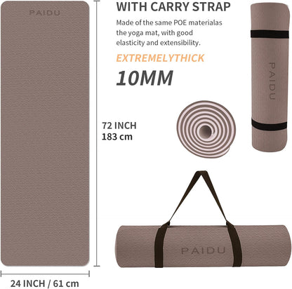 POE Yoga Mat （10mm）Extra Thick Fitness Mat 72"x24" with Carry Strap
