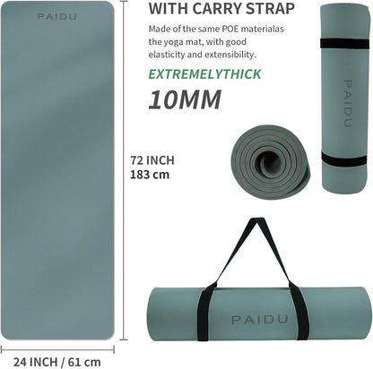 POE Yoga Mat （10mm）Extra Thick Fitness Mat 72"x24" with Carry Strap