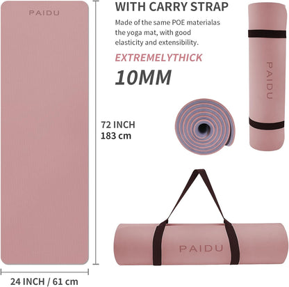 POE Yoga Mat （10mm）Extra Thick Fitness Mat 72"x24" with Carry Strap
