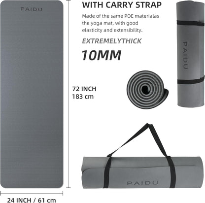 POE Yoga Mat （10mm）Extra Thick Fitness Mat 72"x24" with Carry Strap
