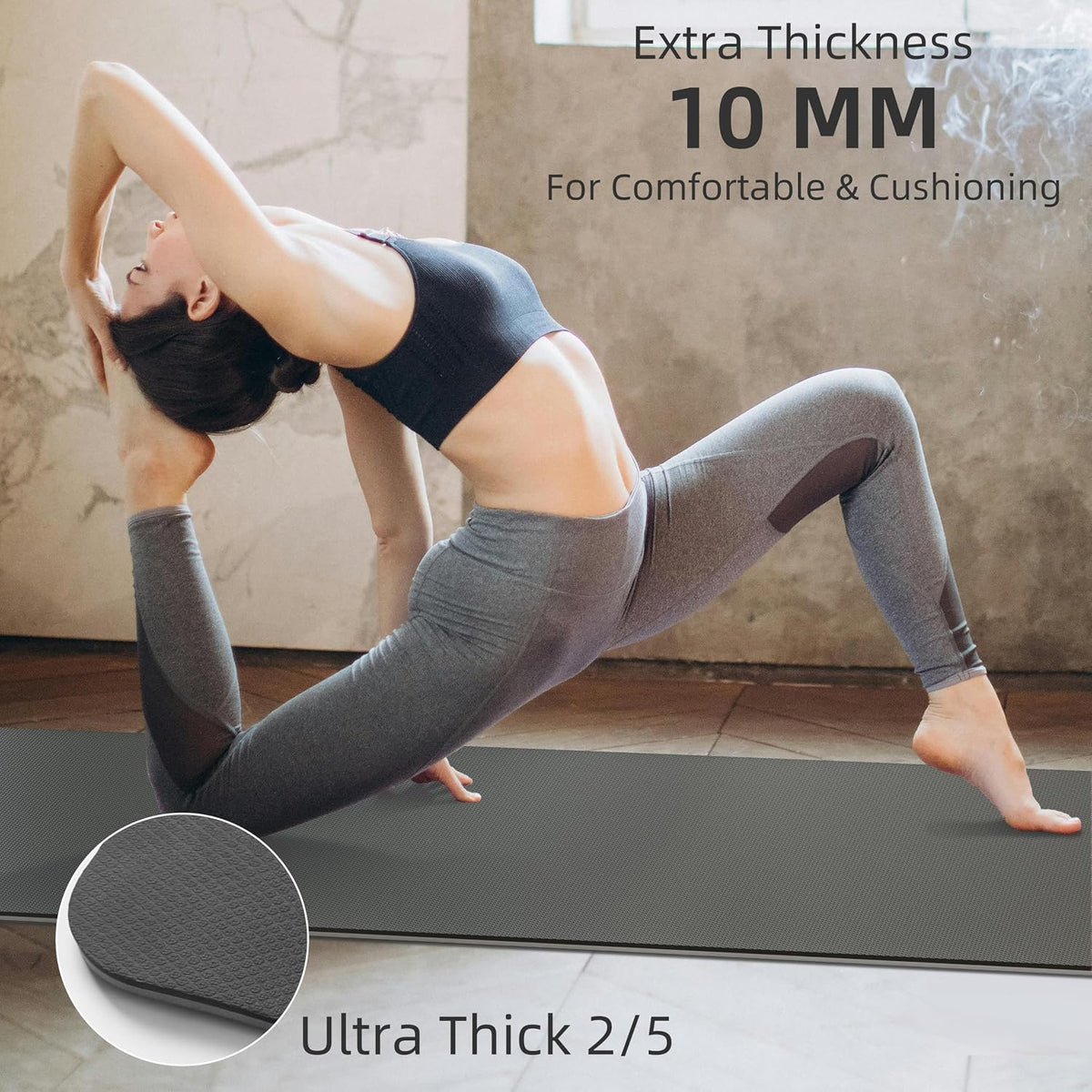 POE Yoga Mat （10mm）Extra Thick Fitness Mat 72"x24" with Carry Strap