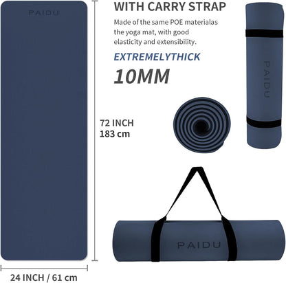POE Yoga Mat （10mm）Extra Thick Fitness Mat 72"x24" with Carry Strap