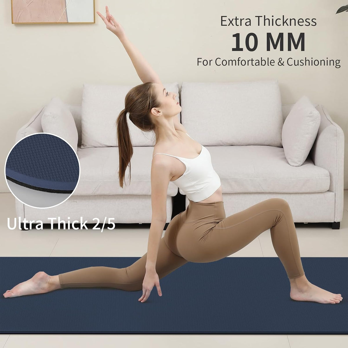 POE Yoga Mat （10mm）Extra Thick Fitness Mat 72"x24" with Carry Strap