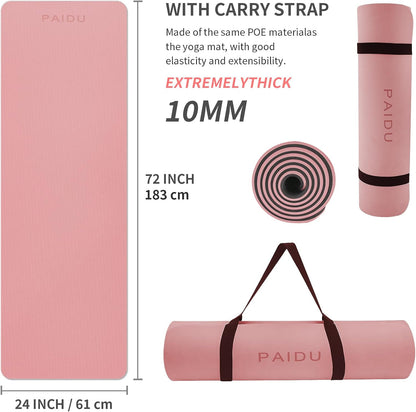 POE Yoga Mat （10mm）Extra Thick Fitness Mat 72"x24" with Carry Strap