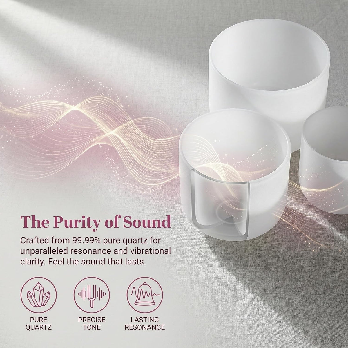 7" B Note Crystal Singing Bowl Crown Chakra with Suede Mallet for Meditation, Yoga, Chakra Healing & Sound Therapy