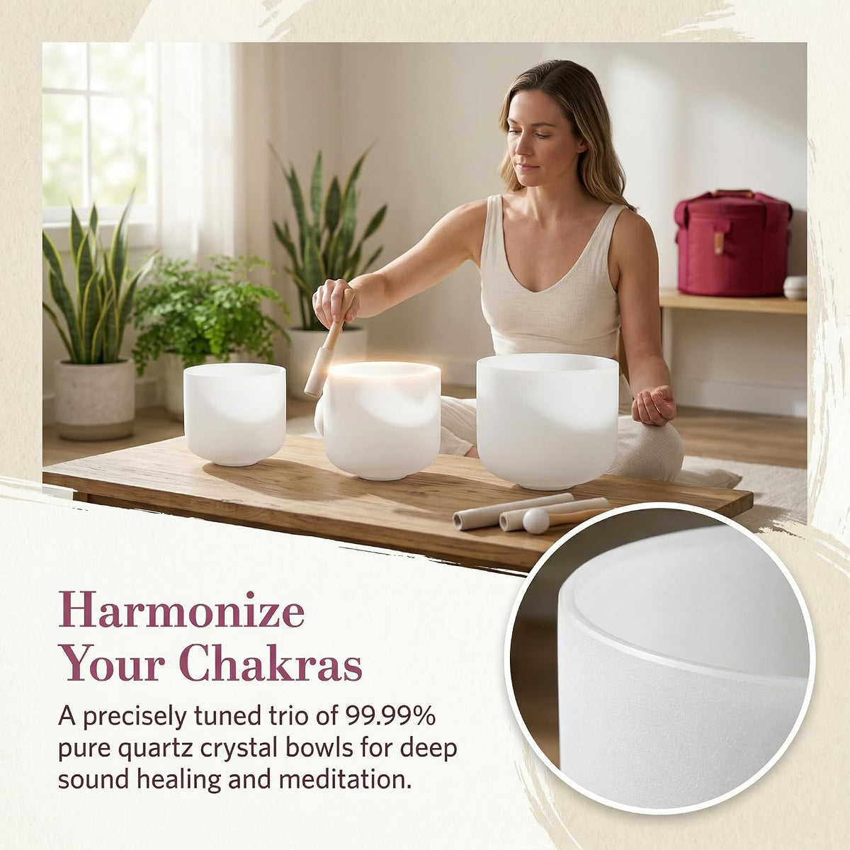 7" B Note Crystal Singing Bowl Crown Chakra with Suede Mallet for Meditation, Yoga, Chakra Healing & Sound Therapy