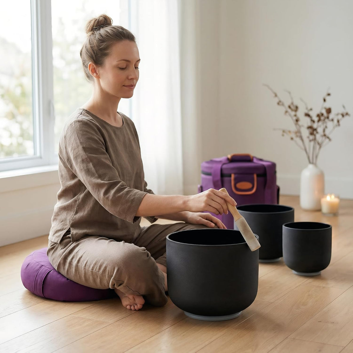 7" B Note Crystal Singing Bowl Crown Chakra with Suede Mallet for Meditation, Yoga, Chakra Healing & Sound Therapy