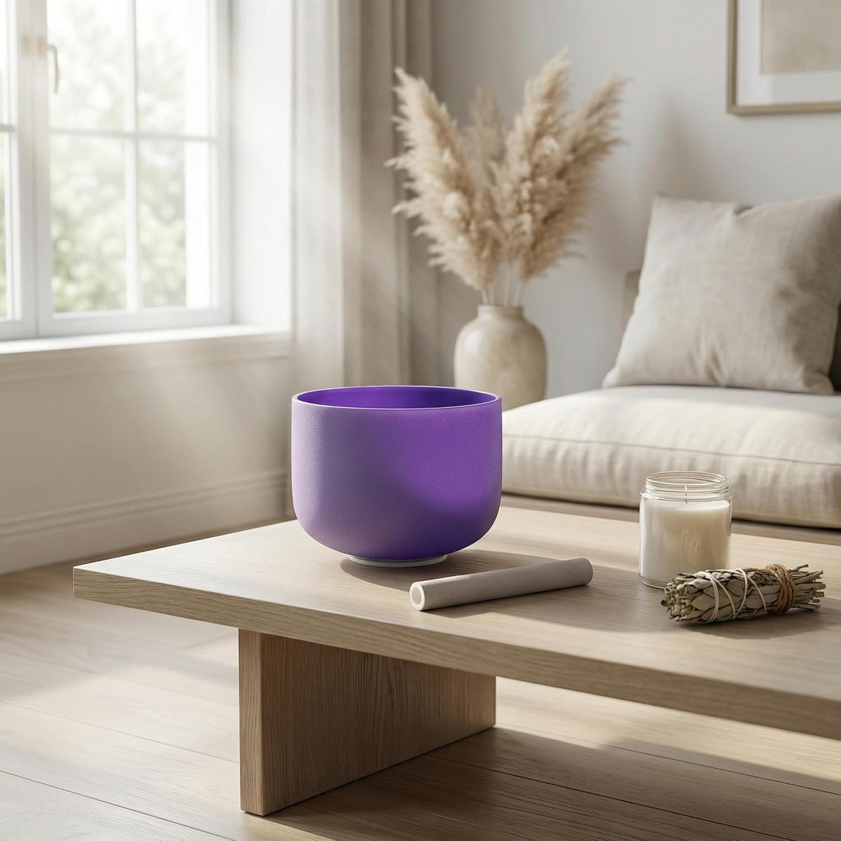 7" B Note Crystal Singing Bowl Crown Chakra with Suede Mallet for Meditation, Yoga, Chakra Healing & Sound Therapy
