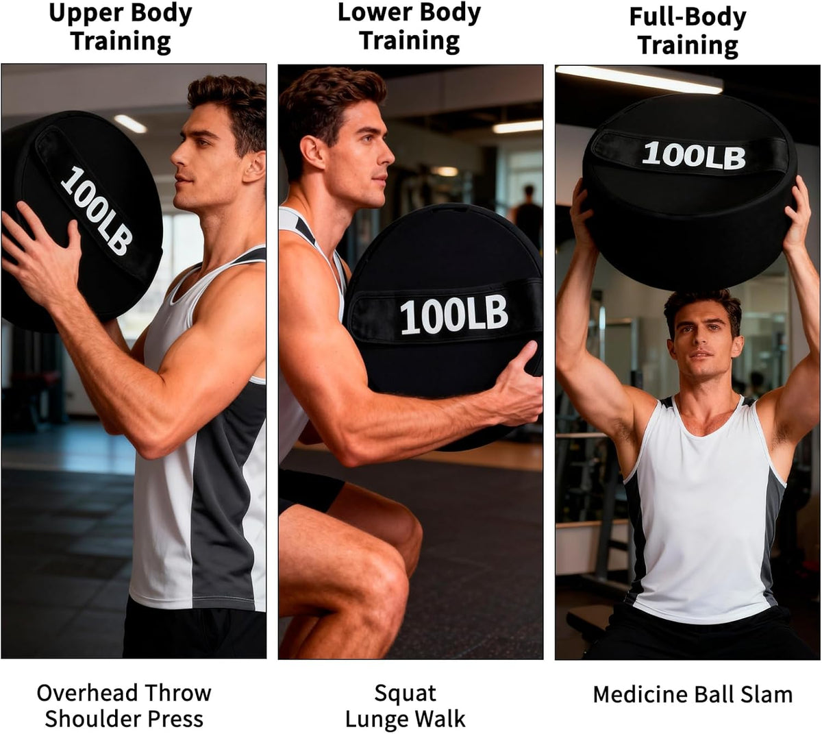 Adjustable Sandbag for Weight Training：100 LB Heavy Duty Sand Bags for Fitness & Workout, Gym & Home Exercise Equipment for Men or Women (Sand Not Included)