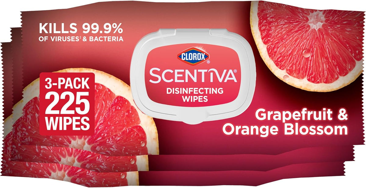 Scentiva Disinfecting Wipes, Grapefruit and Orange, 75 Ct., 3 Pack