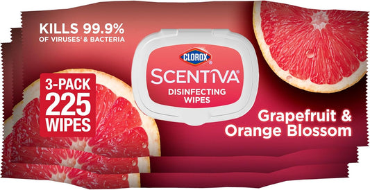 Scentiva Disinfecting Wipes, Grapefruit and Orange, 75 Ct., 3 Pack