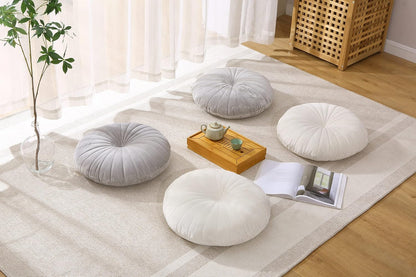 Floor Pillow Meditation Cushion Round Large Floor Pillows Seating for Adults, Velvet Thick Floor Cushions for Yoga Living Room Balcony Outdoor Tatami 18inches（Beige）