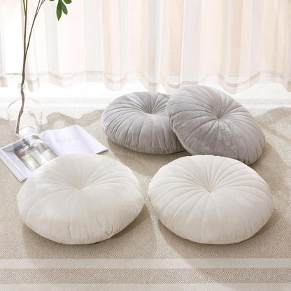 Floor Pillow Meditation Cushion Round Large Floor Pillows Seating for Adults, Velvet Thick Floor Cushions for Yoga Living Room Balcony Outdoor Tatami 18inches（Beige）