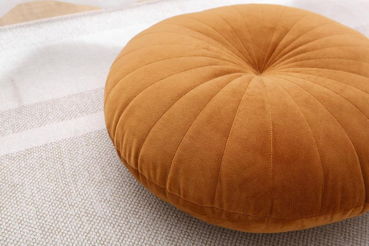 Floor Pillow Meditation Cushion Round Large Floor Pillows Seating for Adults, Velvet Thick Floor Cushions for Yoga Living Room Balcony Outdoor Tatami 18inches（Beige）