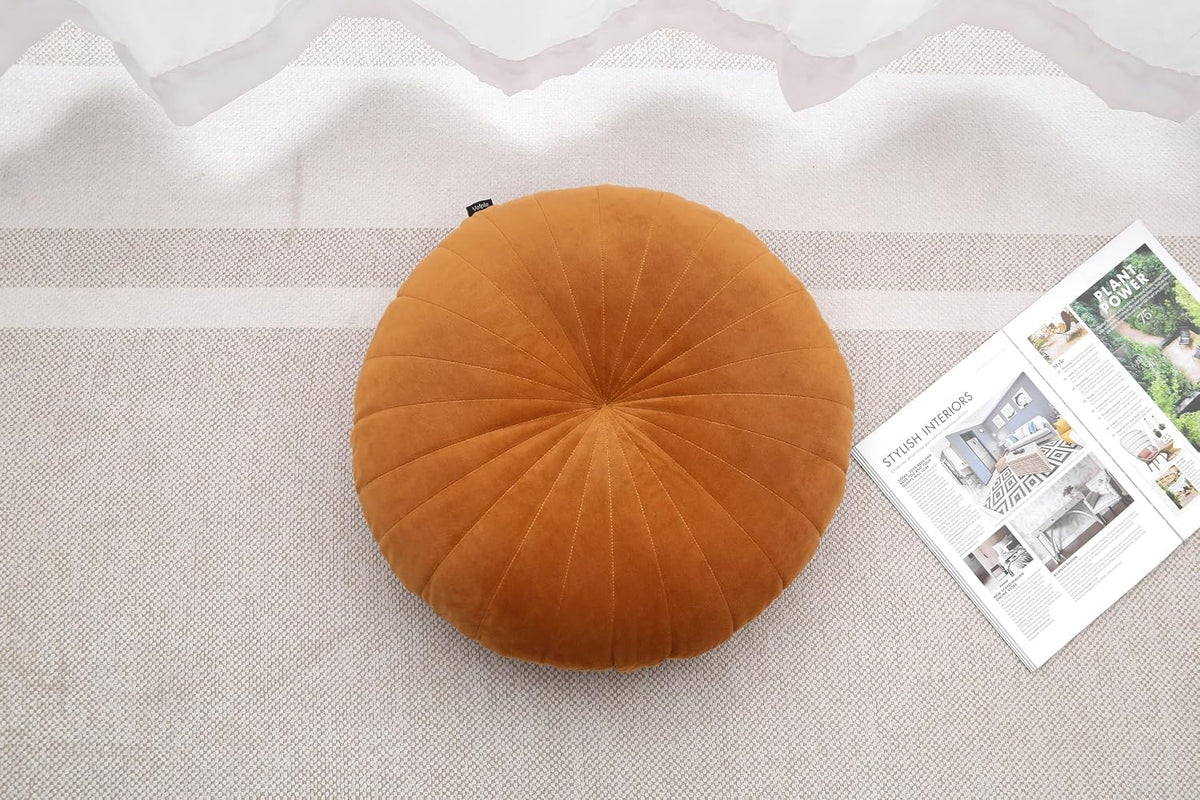 Floor Pillow Meditation Cushion Round Large Floor Pillows Seating for Adults, Velvet Thick Floor Cushions for Yoga Living Room Balcony Outdoor Tatami 18inches（Beige）