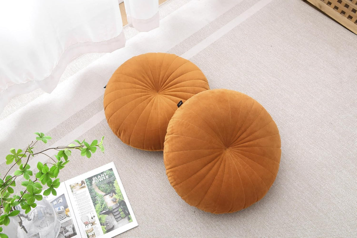 Floor Pillow Meditation Cushion Round Large Floor Pillows Seating for Adults, Velvet Thick Floor Cushions for Yoga Living Room Balcony Outdoor Tatami 18inches（Beige）