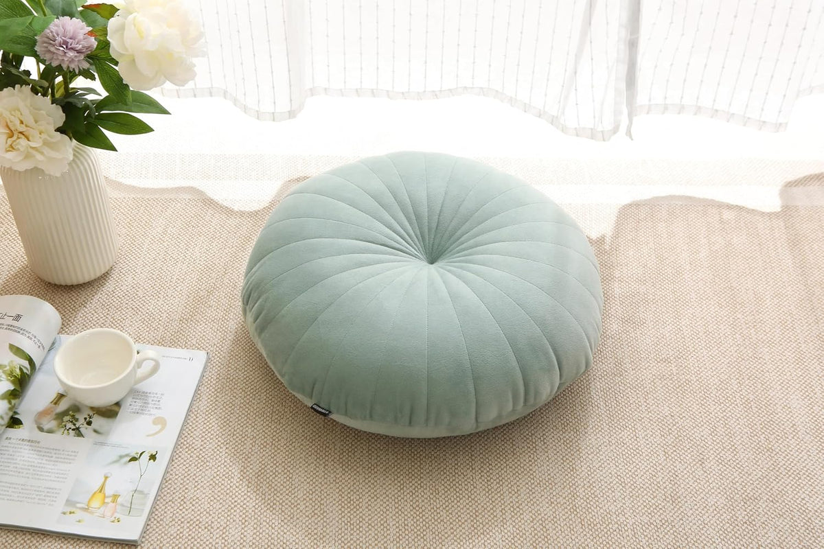 Floor Pillow Meditation Cushion Round Large Floor Pillows Seating for Adults, Velvet Thick Floor Cushions for Yoga Living Room Balcony Outdoor Tatami 18inches（Beige）