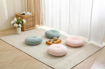 Floor Pillow Meditation Cushion Round Large Floor Pillows Seating for Adults, Velvet Thick Floor Cushions for Yoga Living Room Balcony Outdoor Tatami 18inches（Beige）