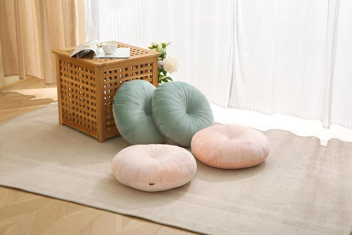 Floor Pillow Meditation Cushion Round Large Floor Pillows Seating for Adults, Velvet Thick Floor Cushions for Yoga Living Room Balcony Outdoor Tatami 18inches（Beige）