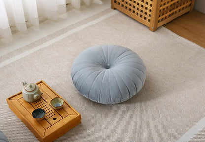 Floor Pillow Meditation Cushion Round Large Floor Pillows Seating for Adults, Velvet Thick Floor Cushions for Yoga Living Room Balcony Outdoor Tatami 18inches（Beige）