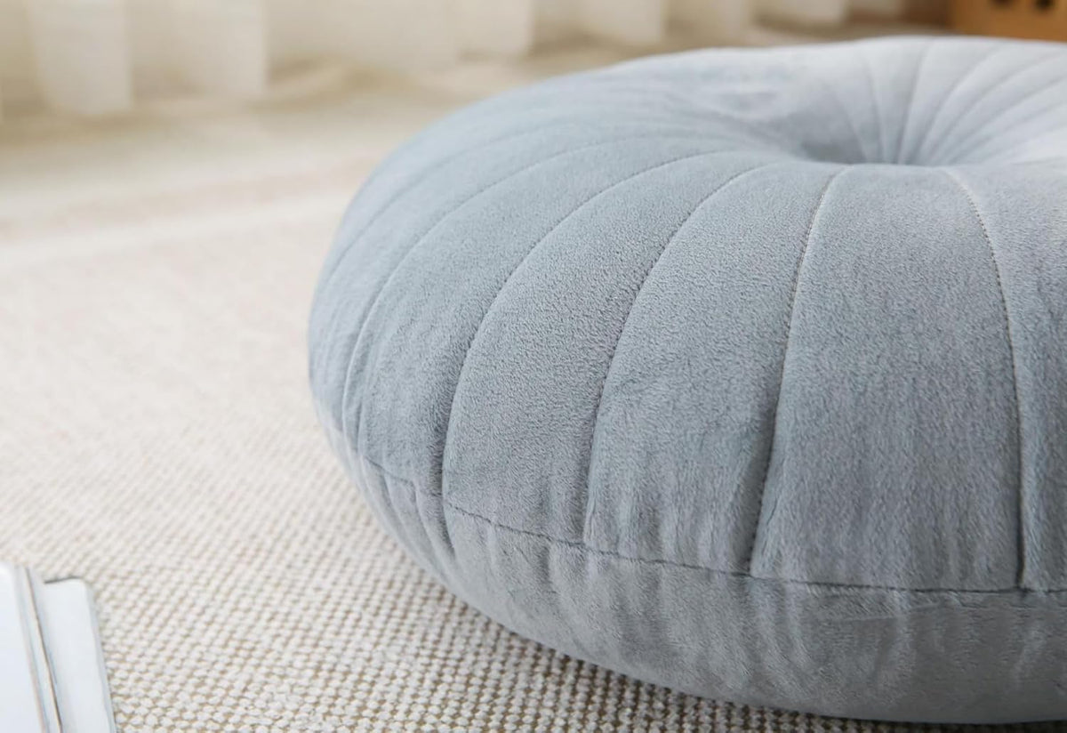Floor Pillow Meditation Cushion Round Large Floor Pillows Seating for Adults, Velvet Thick Floor Cushions for Yoga Living Room Balcony Outdoor Tatami 18inches（Beige）
