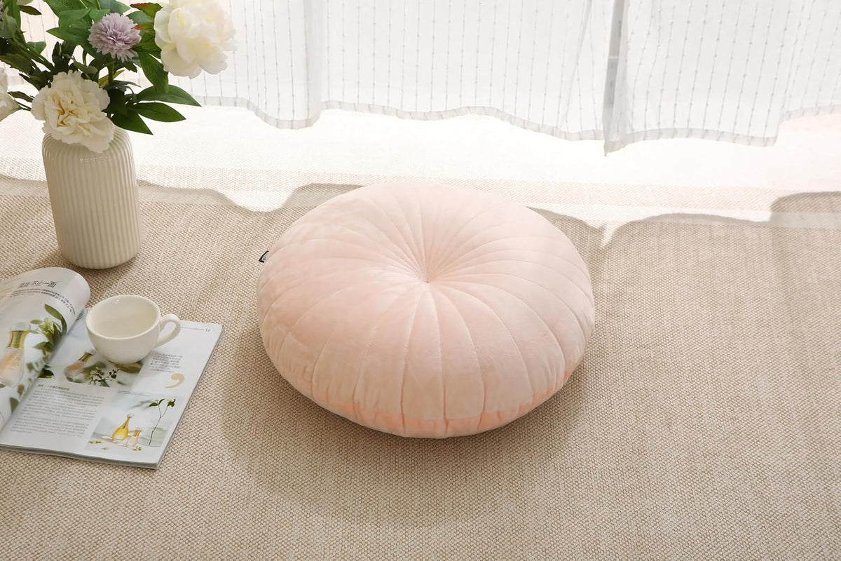 Floor Pillow Meditation Cushion Round Large Floor Pillows Seating for Adults, Velvet Thick Floor Cushions for Yoga Living Room Balcony Outdoor Tatami 18inches（Beige）