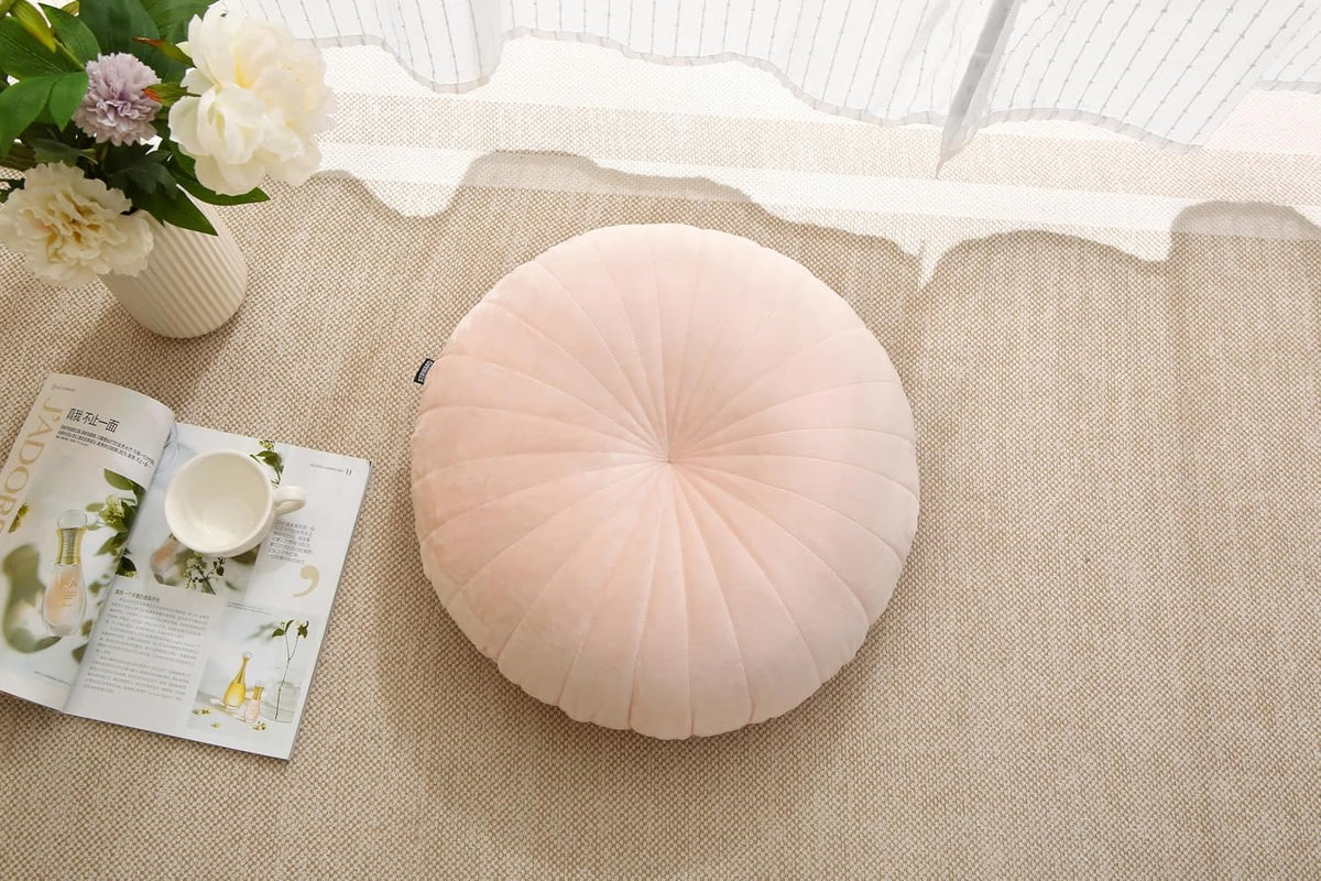 Floor Pillow Meditation Cushion Round Large Floor Pillows Seating for Adults, Velvet Thick Floor Cushions for Yoga Living Room Balcony Outdoor Tatami 18inches（Beige）