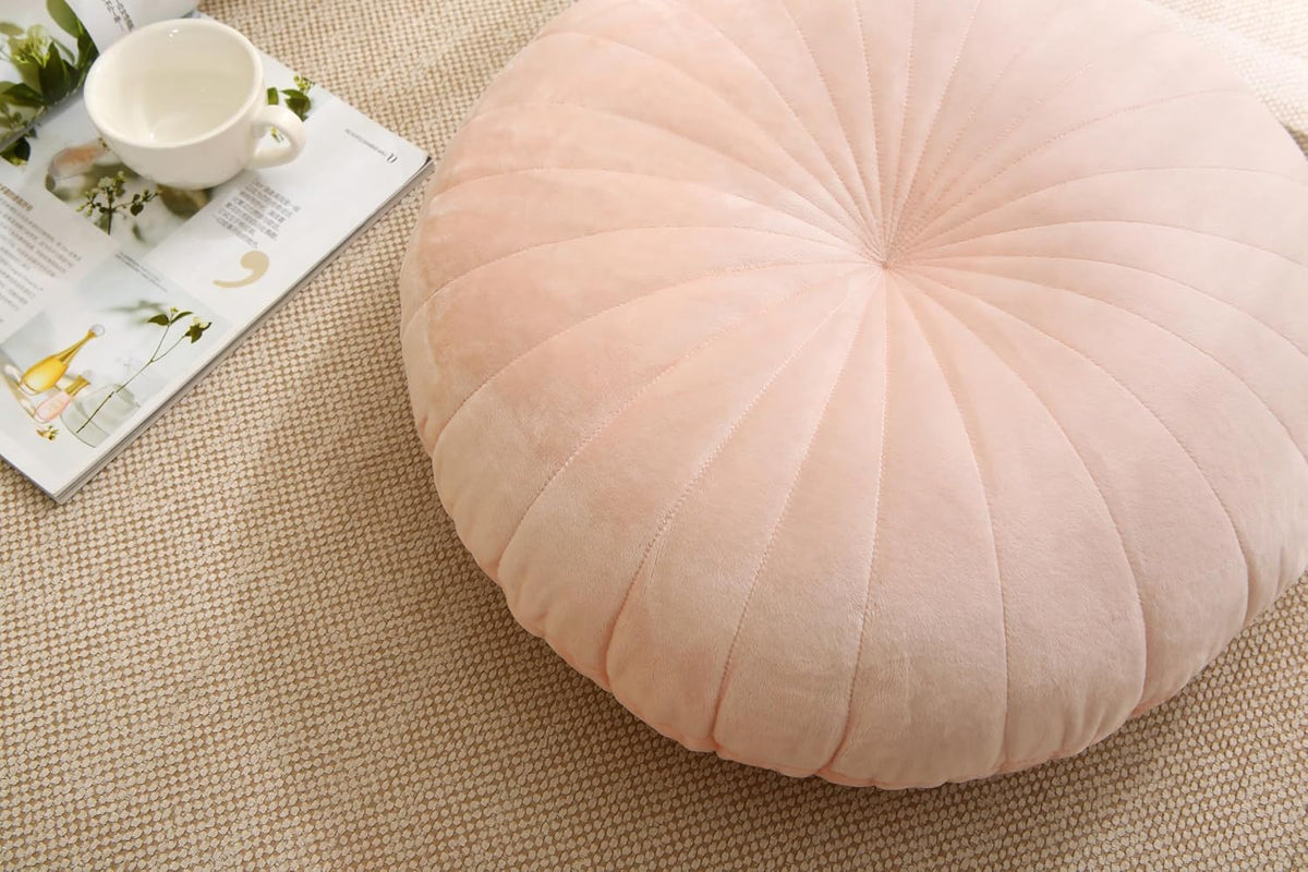 Floor Pillow Meditation Cushion Round Large Floor Pillows Seating for Adults, Velvet Thick Floor Cushions for Yoga Living Room Balcony Outdoor Tatami 18inches（Beige）