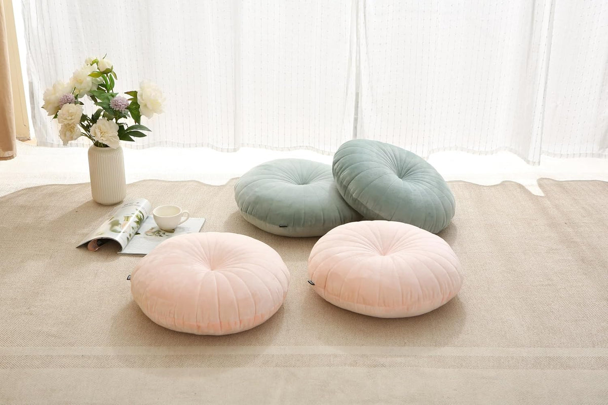Floor Pillow Meditation Cushion Round Large Floor Pillows Seating for Adults, Velvet Thick Floor Cushions for Yoga Living Room Balcony Outdoor Tatami 18inches（Beige）