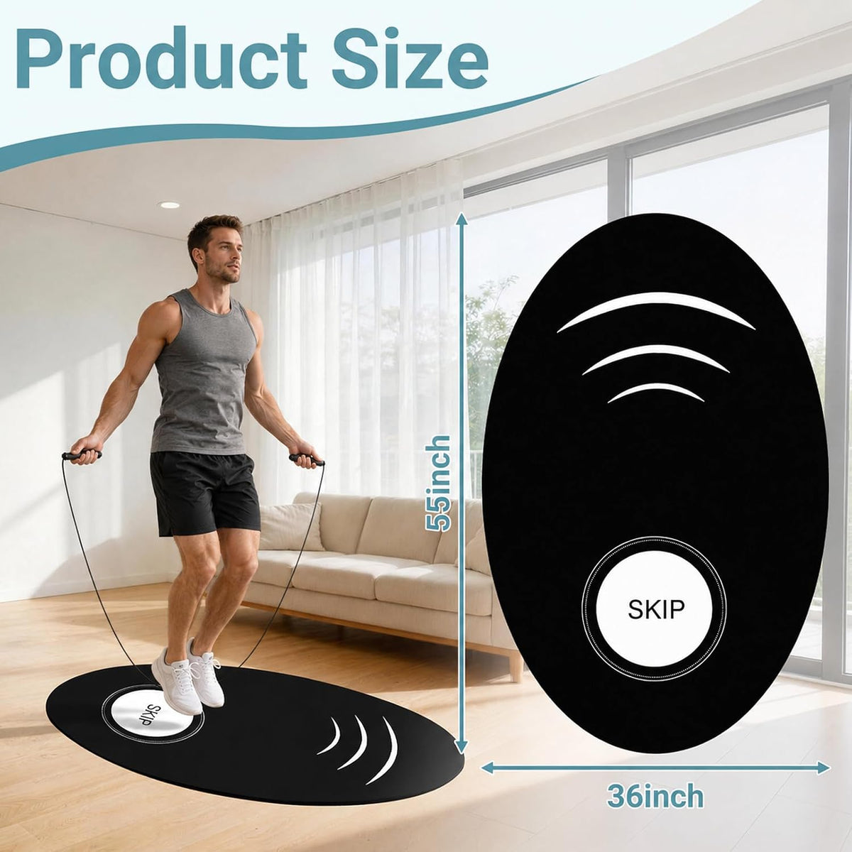 36" x 55" Large Jump Rope Mat with Jump Rope