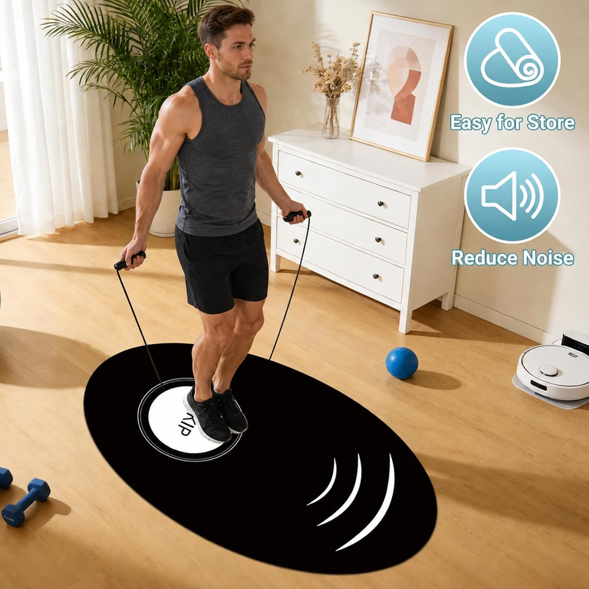 36" x 55" Large Jump Rope Mat with Jump Rope