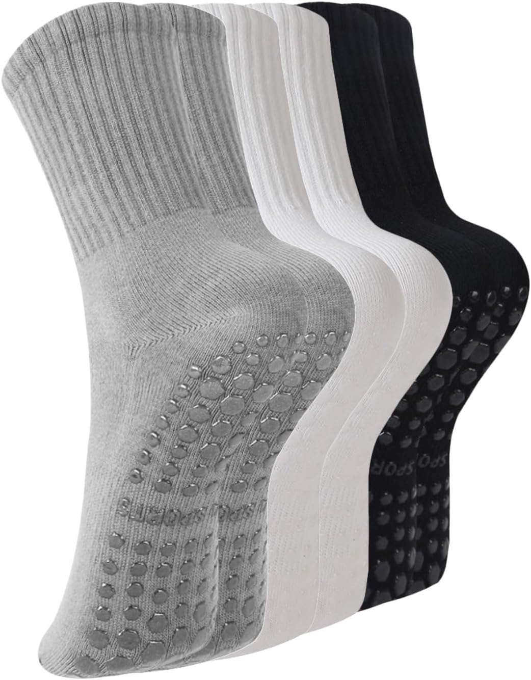 Pilates Socks with Grips for Women, 3 Pairs Womens Grippy Socks