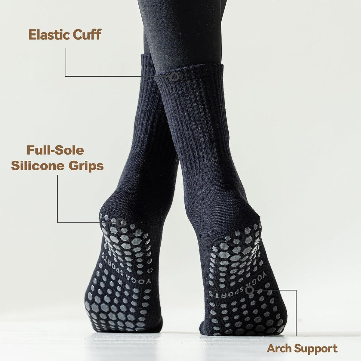 Pilates Socks with Grips for Women, 3 Pairs Womens Grippy Socks