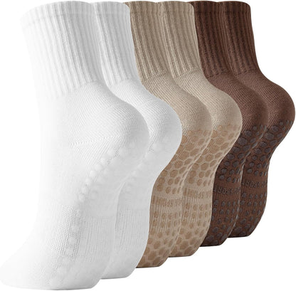 Pilates Socks with Grips for Women, 3 Pairs Womens Grippy Socks