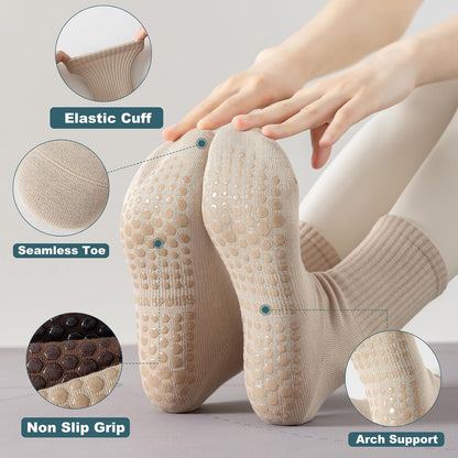 Pilates Socks with Grips for Women, 3 Pairs Womens Grippy Socks