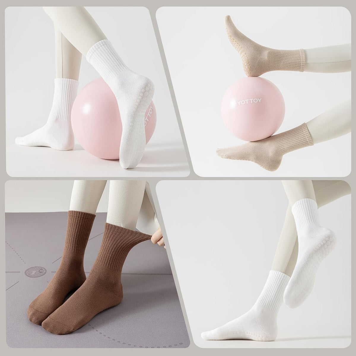 Pilates Socks with Grips for Women, 3 Pairs Womens Grippy Socks