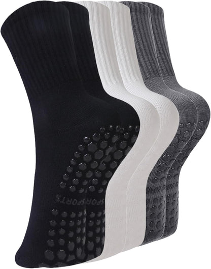 Pilates Socks with Grips for Women, 3 Pairs Womens Grippy Socks