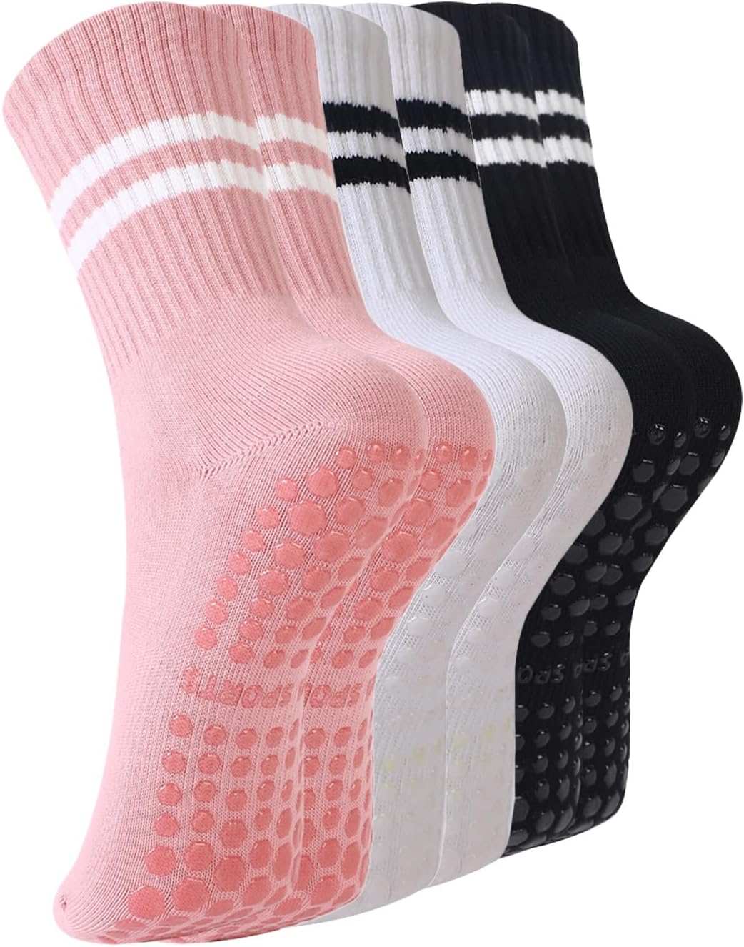 Pilates Socks with Grips for Women, 3 Pairs Womens Grippy Socks