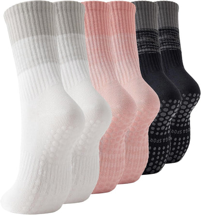 Pilates Socks with Grips for Women, 3 Pairs Womens Grippy Socks