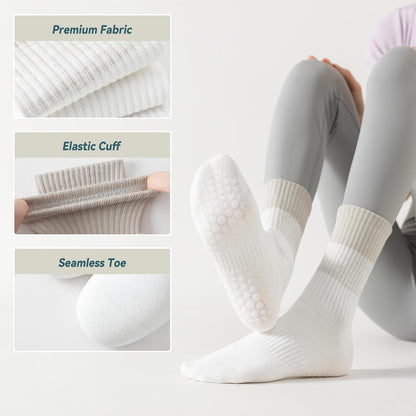 Pilates Socks with Grips for Women, 3 Pairs Womens Grippy Socks