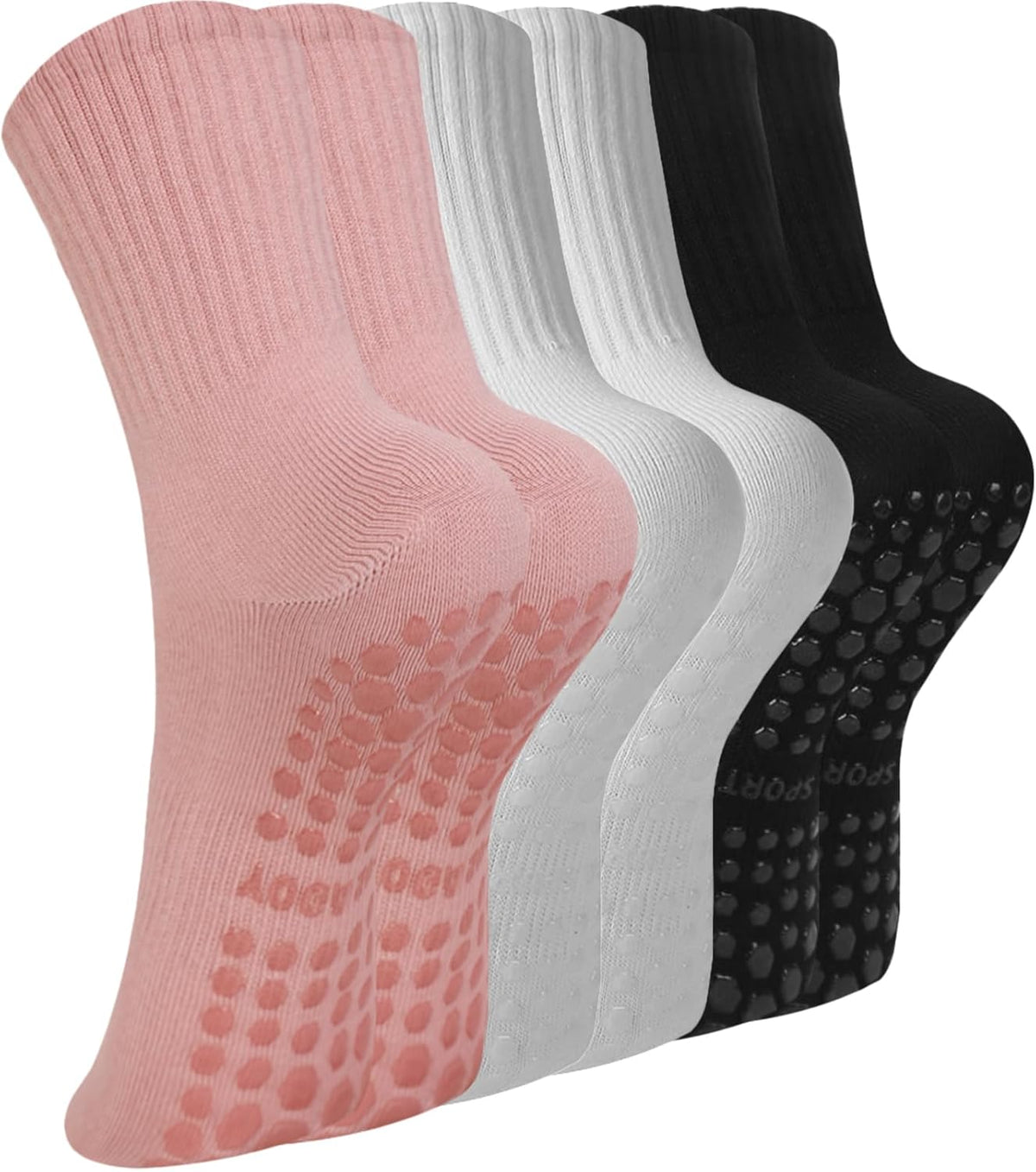 Pilates Socks with Grips for Women, 3 Pairs Womens Grippy Socks
